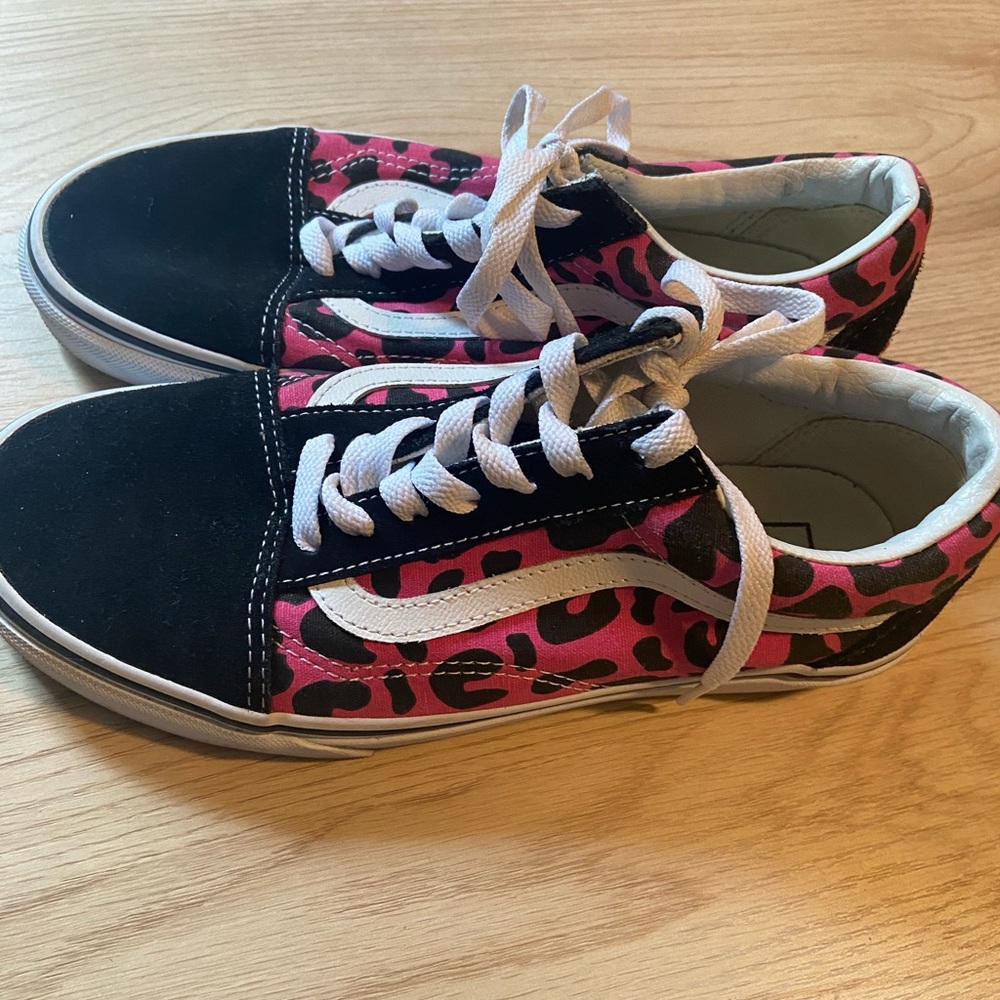 Black white and pink leopard women’s  vans